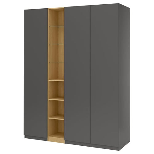 PAX / FORSAND wardrobe combination, dark grey dark grey/oak effect, 185x60x236 cm