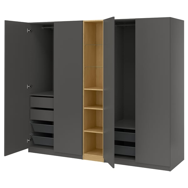 PAX / FORSAND wardrobe combination, dark gray dark gray/ oak effect, 235x60x201 cm Wardrobe combination, dark gray dark gray/ oak effect,235x60x201 cm