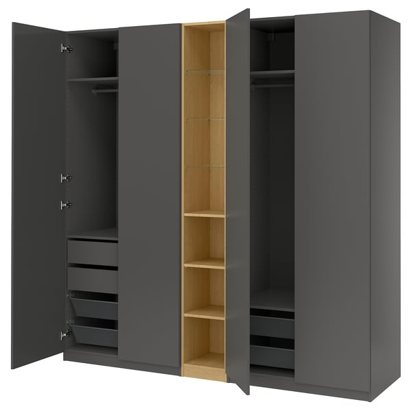 PAX / FORSAND wardrobe combination, dark grey dark grey/oak effect, 235x60x236 cm