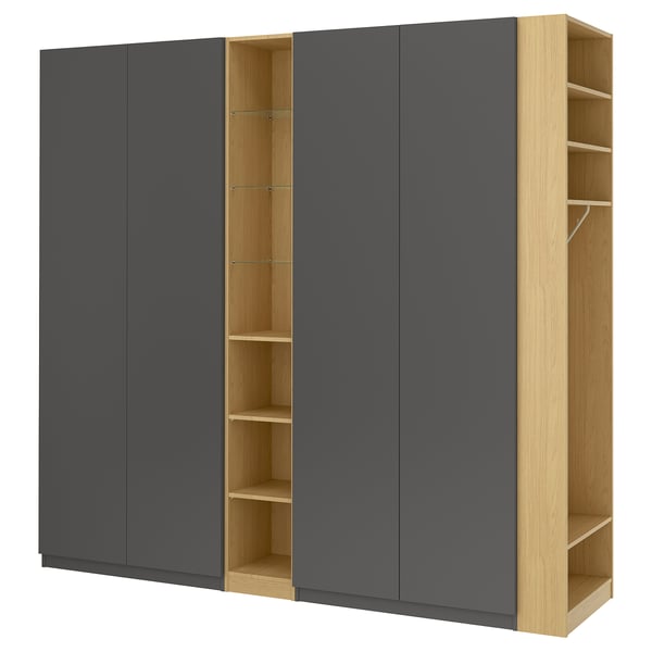 PAX / FORSAND wardrobe combination, dark grey dark grey/oak effect, 255x60x236 cm