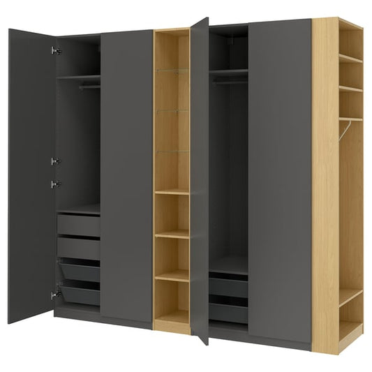 PAX / FORSAND wardrobe combination, dark gray dark gray/ oak effect, 255x60x236 cm Wardrobe combination, dark gray dark gray/ oak effect,255x60x236 cm