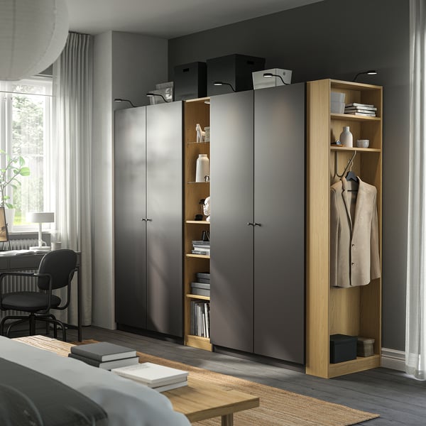 PAX / FORSAND wardrobe combination, dark gray dark gray/ oak effect, 255x60x201 cm Wardrobe combination, dark gray dark gray/ oak effect,255x60x201 cm