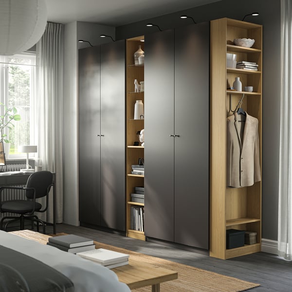 PAX / FORSAND wardrobe combination, dark gray dark gray/ oak effect, 255x60x236 cm Wardrobe combination, dark gray dark gray/ oak effect,255x60x236 cm