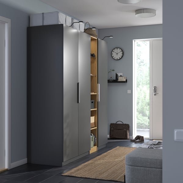 PAX / FORSAND wardrobe combination, dark grey dark grey/oak effect, 185x60x201 cm