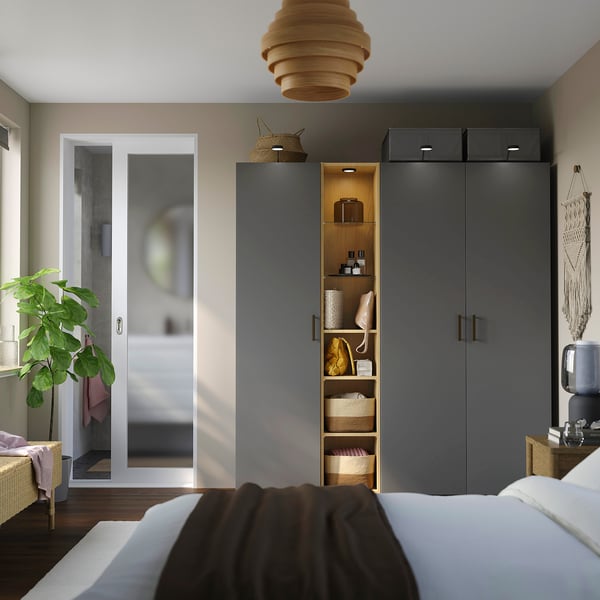 PAX / FORSAND wardrobe combination, dark gray dark gray/ oak effect, 185x60x201 cm Wardrobe combination, dark gray dark gray/ oak effect,185x60x201 cm