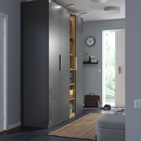 PAX / FORSAND wardrobe combination, dark grey dark grey/oak effect, 185x60x236 cm