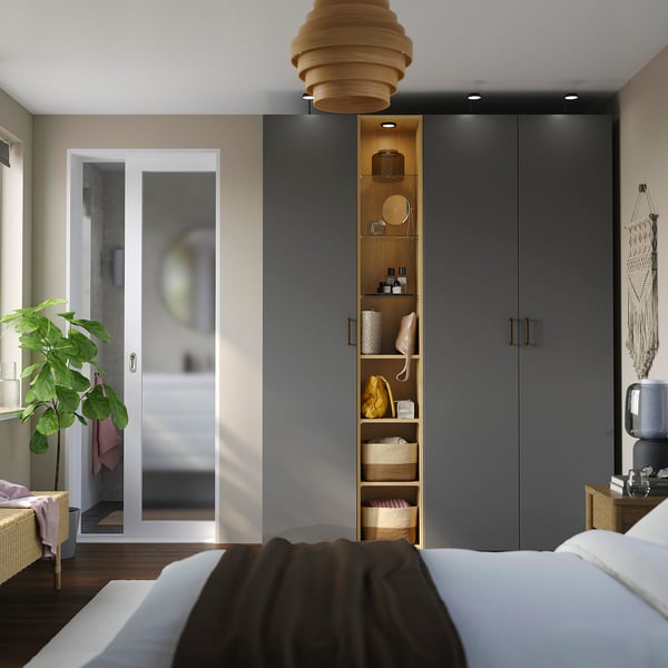 PAX / FORSAND wardrobe combination, dark grey dark grey/oak effect, 185x60x236 cm