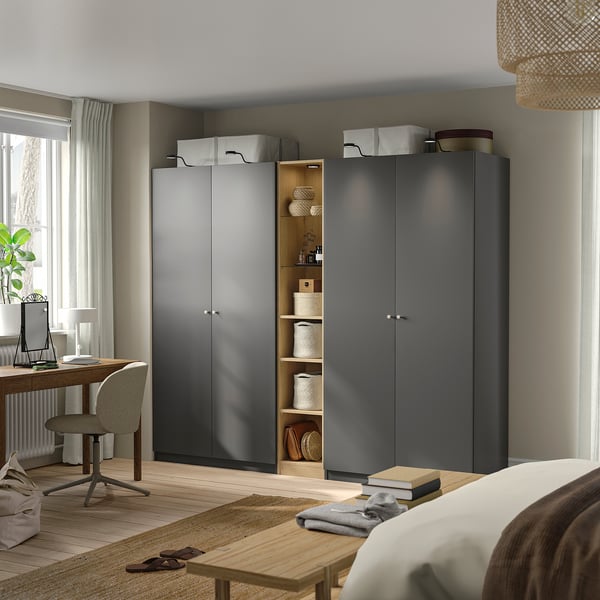 PAX / FORSAND wardrobe combination, dark gray dark gray/ oak effect, 235x60x201 cm Wardrobe combination, dark gray dark gray/ oak effect,235x60x201 cm