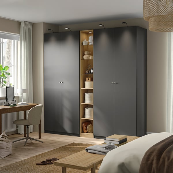 PAX / FORSAND wardrobe combination, dark grey dark grey/oak effect, 235x60x236 cm