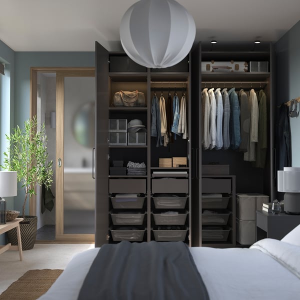 PAX / FORSAND - Wardrobe combination, dark grey/dark grey,200x60x236 cm
