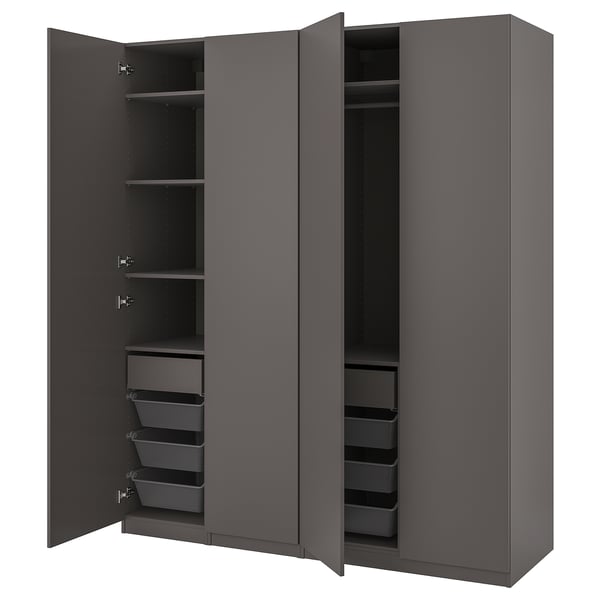PAX / FORSAND wardrobe combination, dark grey/dark grey, 200x60x236 cm