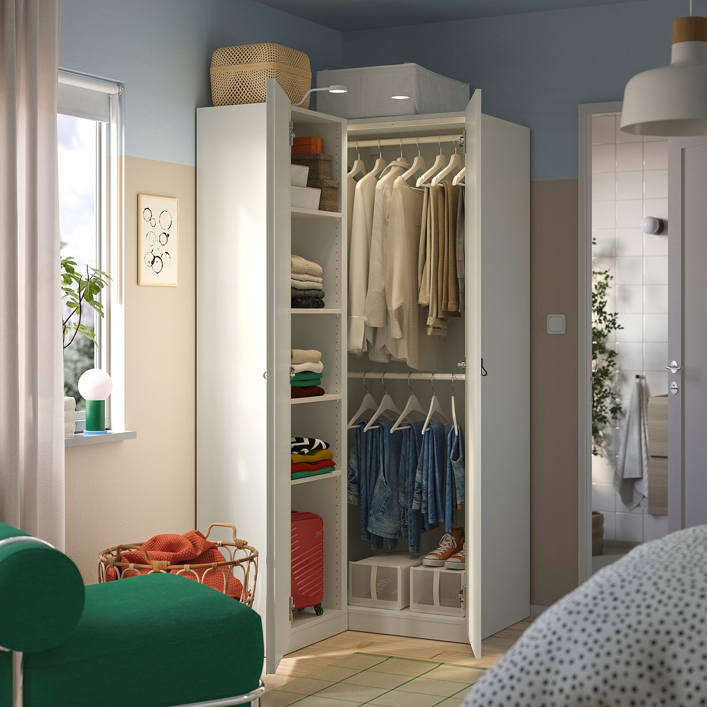 PAX / FORSAND corner wardrobe, white/white, 111/88x201 cm