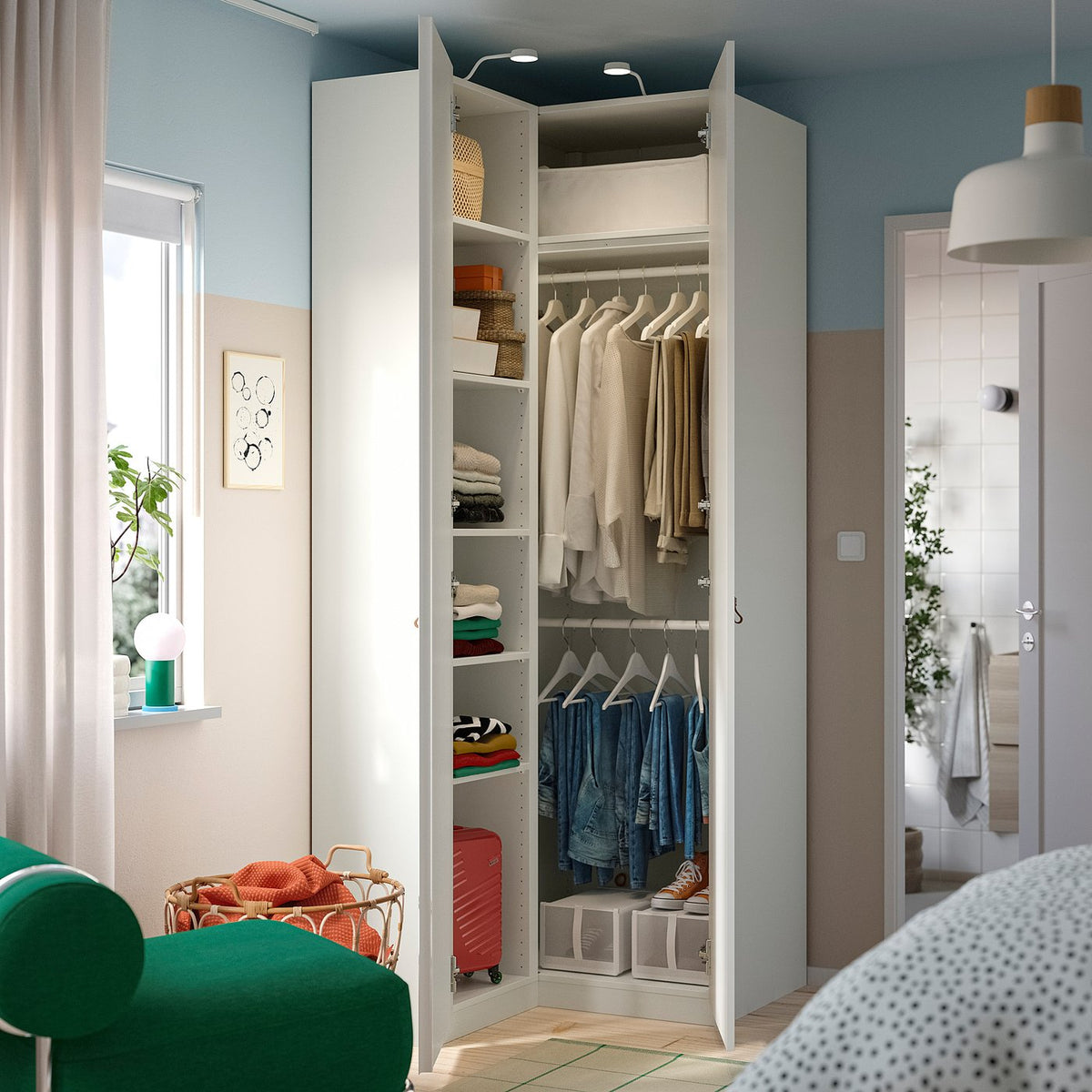 PAX / FORSAND corner wardrobe, white/white, 111/88x236 cm