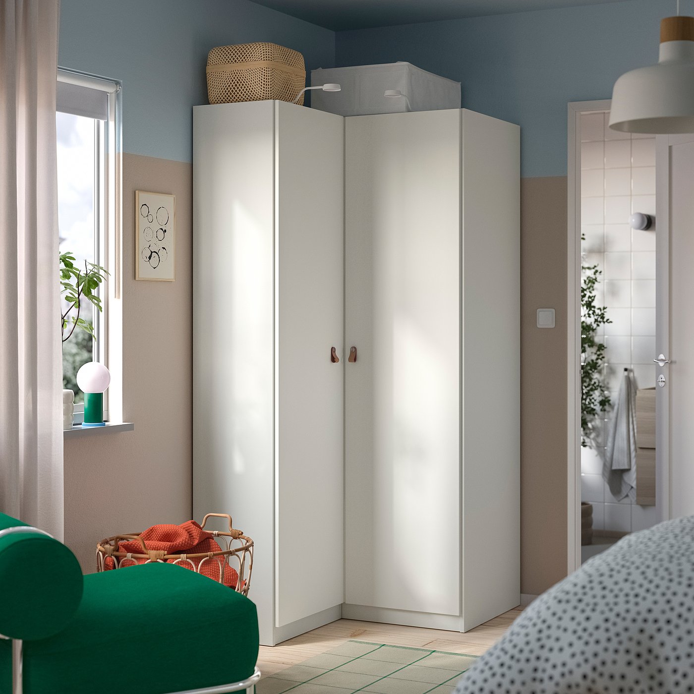 PAX / FORSAND corner wardrobe, white/white, 111/88x201 cm