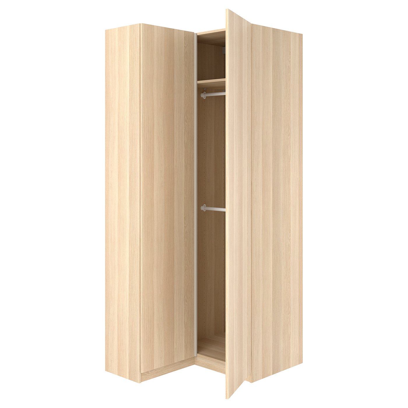 PAX / FORSAND corner wardrobe, white stained oak effect/white stained oak effect, 111/88x236 cm