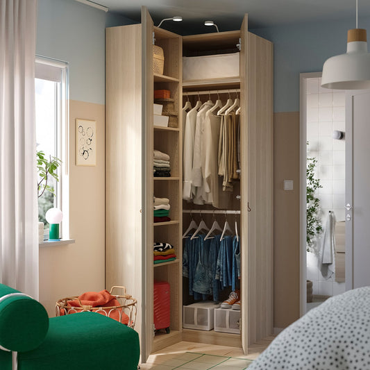 PAX / FORSAND corner wardrobe, white stained oak effect/white stained oak effect, 111/88x236 cm