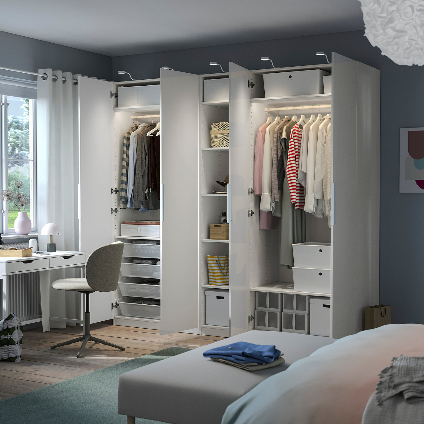 PAX / FORSAND wardrobe, white/white, 250x60x236 cm