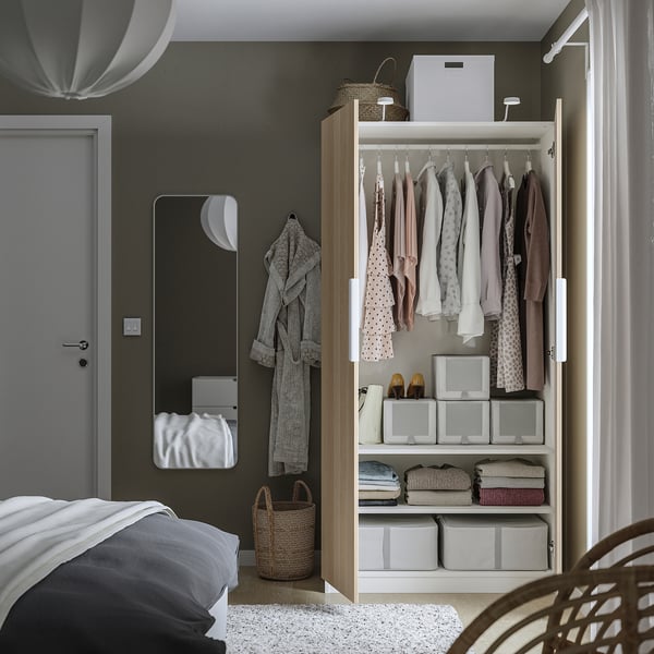 PAX / FORSAND wardrobe, white/white stained oak effect, 100x60x201 cm