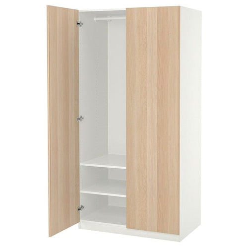 PAX / FORSAND - Wardrobe, white / oak effect with white stain,100x60x201 cm