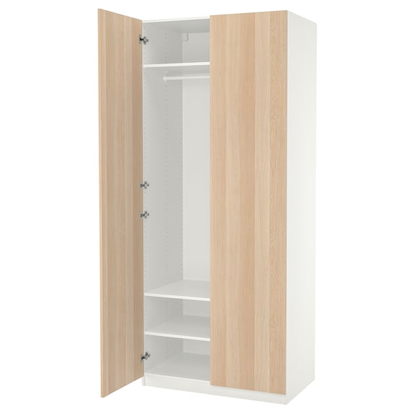 PAX / FORSAND - Wardrobe, white / oak effect with white stain,100x60x236 cm