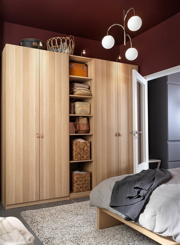 PAX / FORSAND wardrobe, white stained oak effect/white stained oak effect, 250x60x236 cm