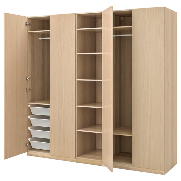 PAX / FORSAND wardrobe, white stained oak effect/white stained oak effect, 250x60x236 cm