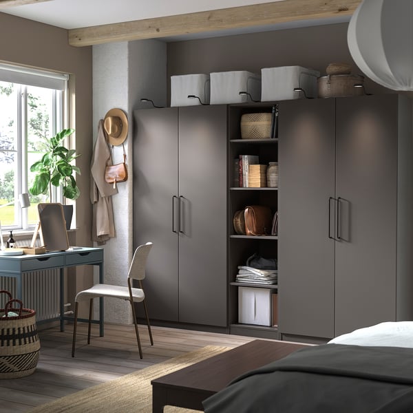 PAX / FORSAND wardrobe, dark grey/dark grey, 250x60x201 cm