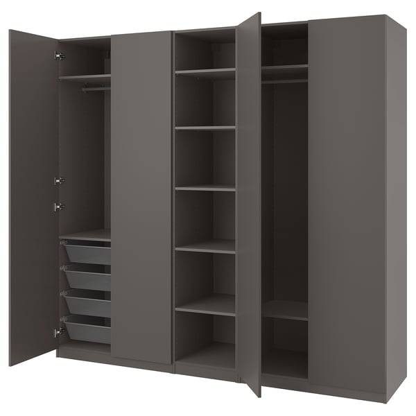 PAX / FORSAND wardrobe, dark grey/dark grey, 250x60x236 cm