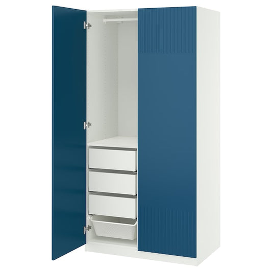 PAX / FYRUDDEN - Wardrobe combination, white/blue,100x60x201 cm