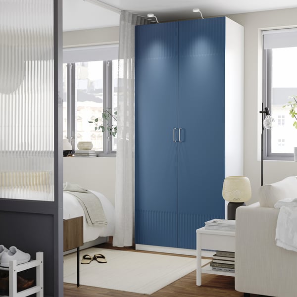 PAX / FYRUDDEN wardrobe combination, white/blue, 100x60x236 cm