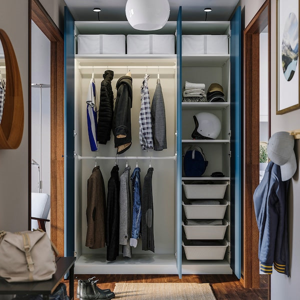 PAX / FYRUDDEN wardrobe combination, white/blue, 150x58x236 cm