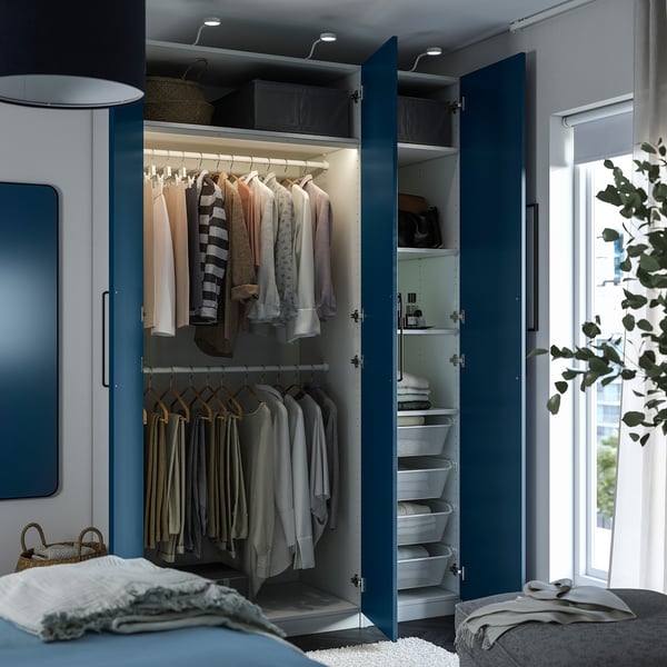 PAX / FYRUDDEN wardrobe combination, white/blue, 150x60x236 cm