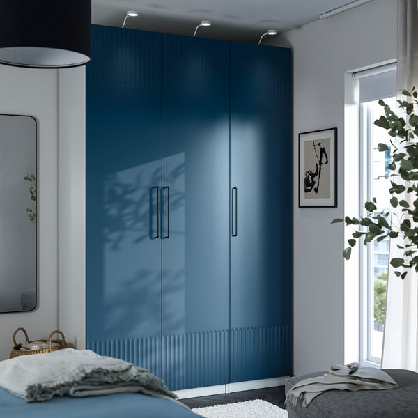 PAX / FYRUDDEN wardrobe combination, white/blue, 150x58x236 cm