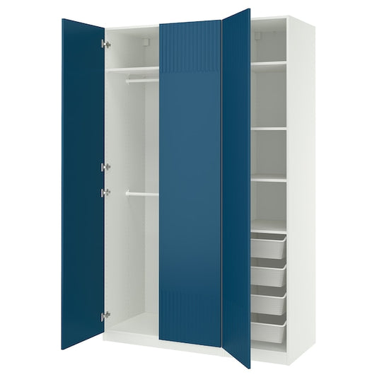 PAX / FYRUDDEN - Wardrobe combination, white/blue,150x58x236 cm
