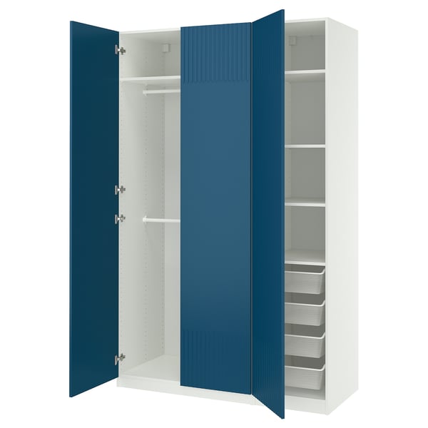 PAX / FYRUDDEN wardrobe combination, white/blue, 150x60x236 cm