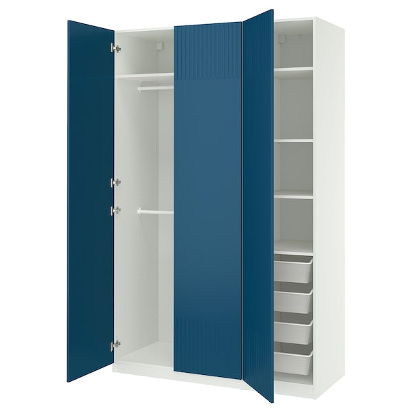 PAX / FYRUDDEN - Wardrobe combination, white/blue,150x58x236 cm