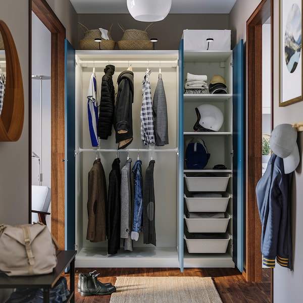 PAX / FYRUDDEN - Wardrobe combination, white/blue,150x58x201 cm