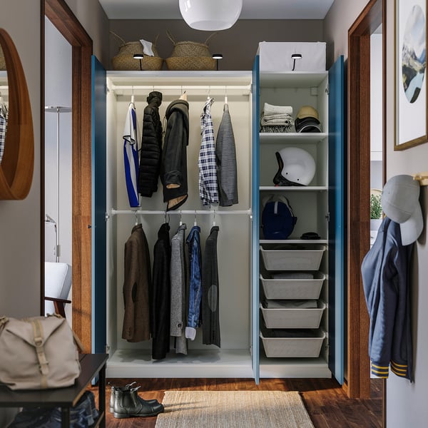 PAX / FYRUDDEN wardrobe combination, white/blue, 150x60x201 cm