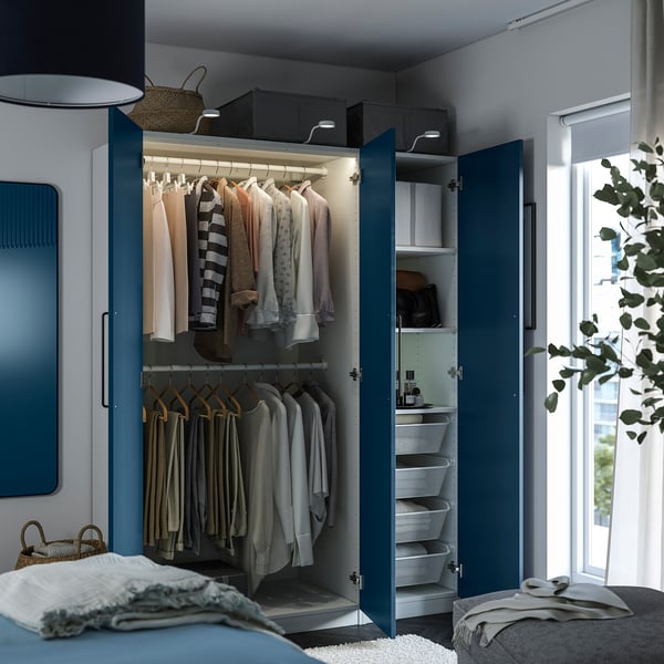 PAX / FYRUDDEN - Wardrobe combination, white/blue,150x58x201 cm