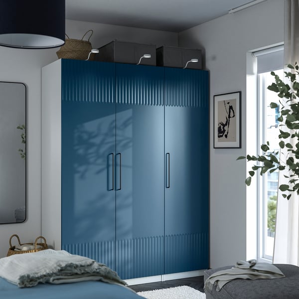 PAX / FYRUDDEN - Wardrobe combination, white/blue,150x58x201 cm