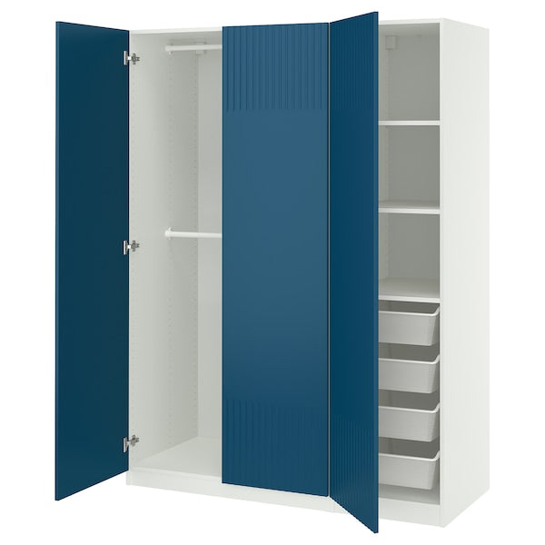 PAX / FYRUDDEN - Wardrobe combination, white/blue,150x58x201 cm