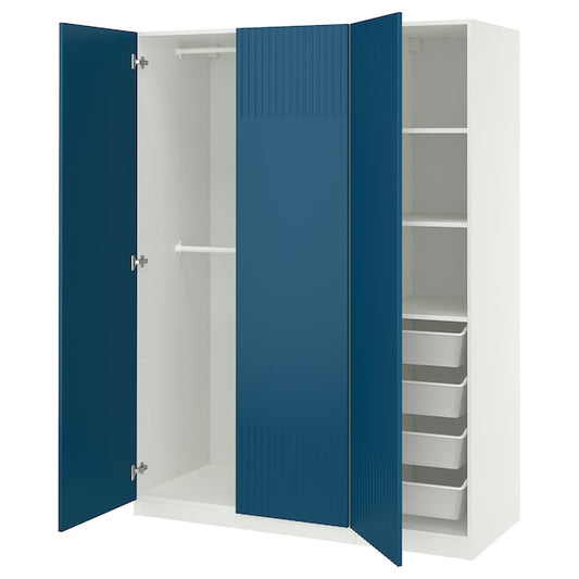 PAX / FYRUDDEN - Wardrobe combination, white/blue,150x58x201 cm