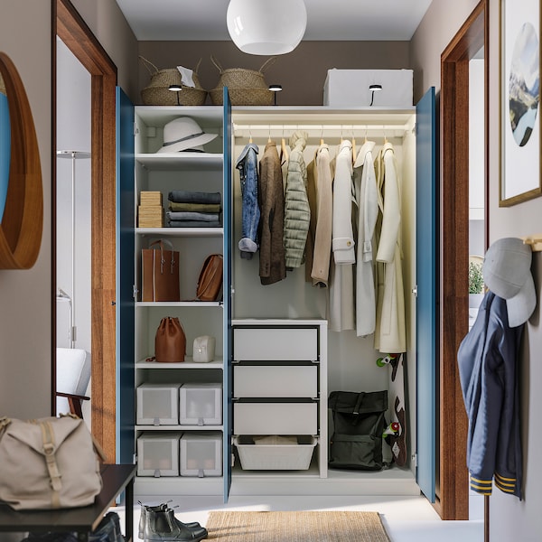 PAX / FYRUDDEN wardrobe combination, white/blue, 150x60x201 cm