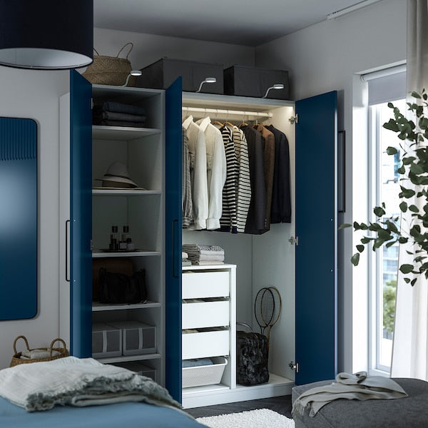 PAX / FYRUDDEN wardrobe combination, white/blue, 150x60x201 cm