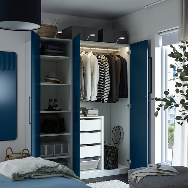 PAX / FYRUDDEN - Wardrobe combination, white/blue,150x60x201 cm
