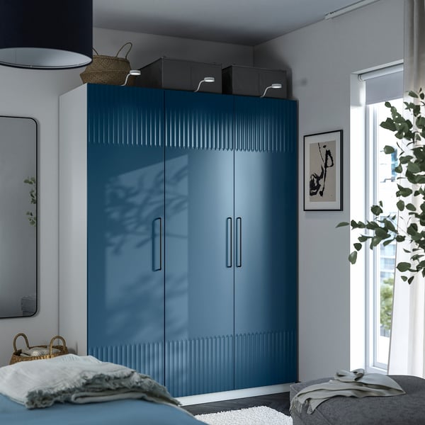 PAX / FYRUDDEN wardrobe combination, white/blue, 150x60x201 cm