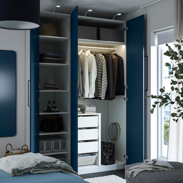 PAX / FYRUDDEN wardrobe combination, white/blue, 150x60x236 cm