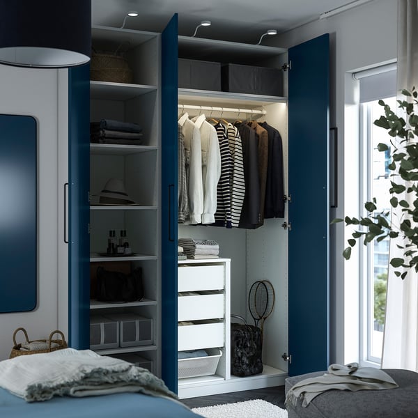 PAX / FYRUDDEN wardrobe combination, white/blue, 150x60x236 cm