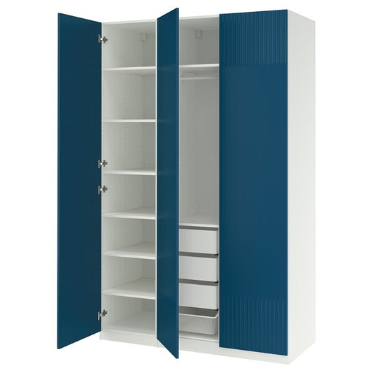 PAX / FYRUDDEN - Wardrobe combination, white/blue,150x60x236 cm