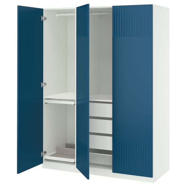 PAX / FYRUDDEN wardrobe combination, white/blue, 150x60x201 cm